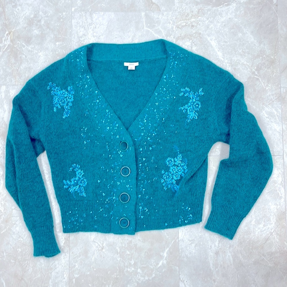 Angora/wool crop cardigan boxy sweater by Lewit women’s medium, one of a kind